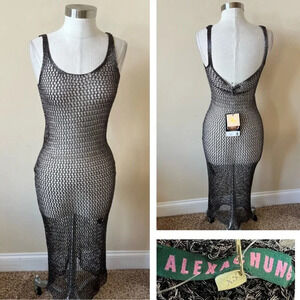 New! Alexa Chung Gray Mesh Metallic Dress coverup gunmetal nwt 26073